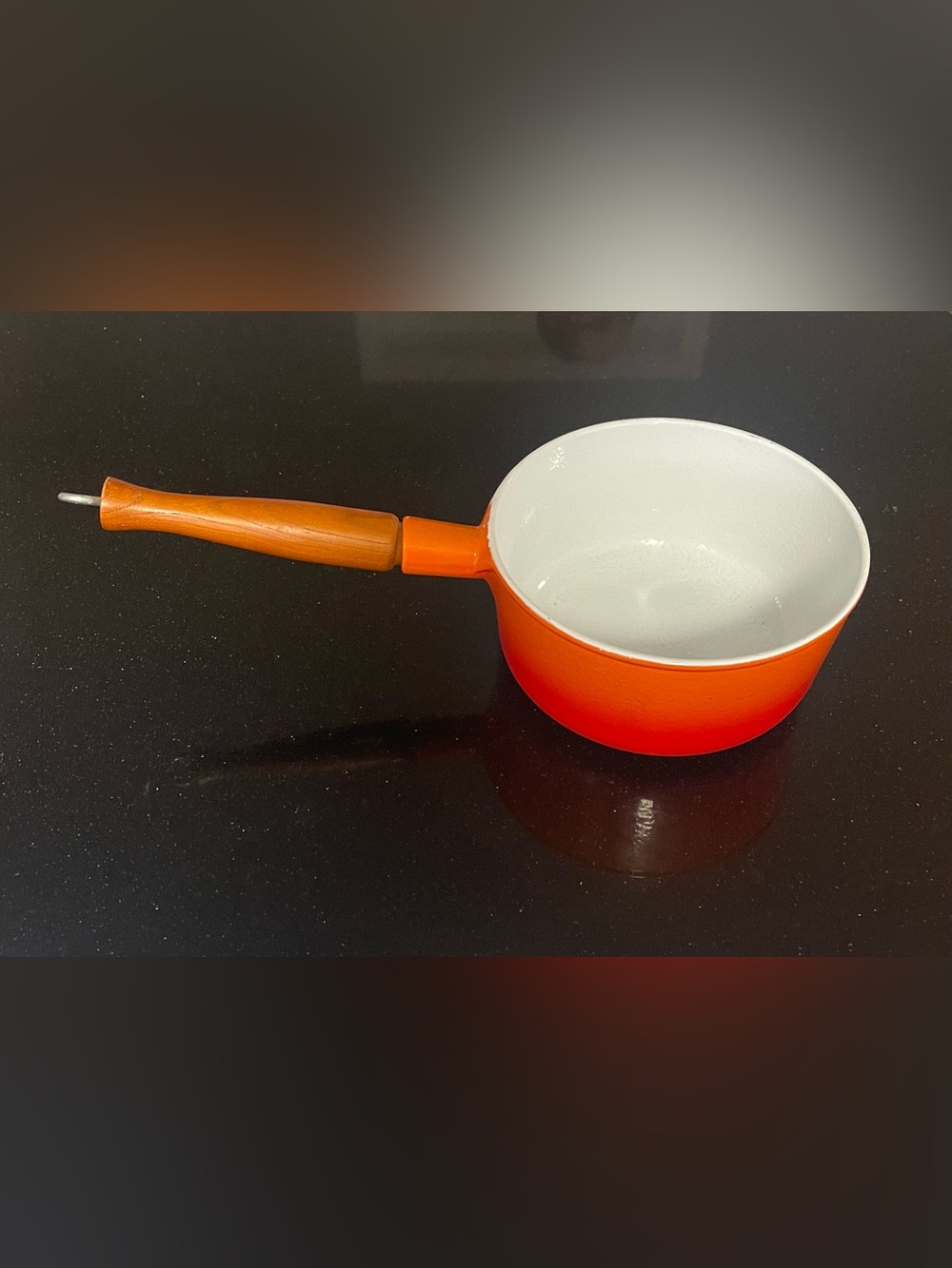 MCM 1970s Casron Enamel Saucepan with Wooden Handle - Home Kitchen